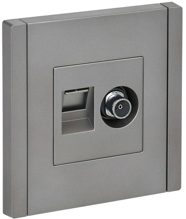 ТВ-розетка+Ethernet RJ45 IEK Forte&Piano FP-AK20-1-K46 сталь