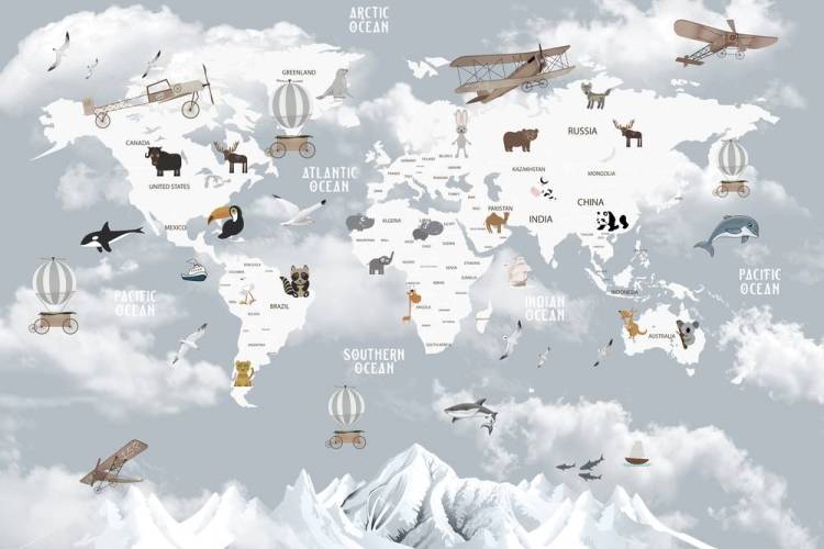 3D Фотообои Artegrafico «Карта над снежными горами» KID-216 канвас