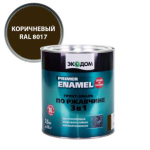 Грунт-эмаль по ржавчине 3 в 1 гладкая Экодом полуматовая, коричневый RAL 8017 2.2 кг