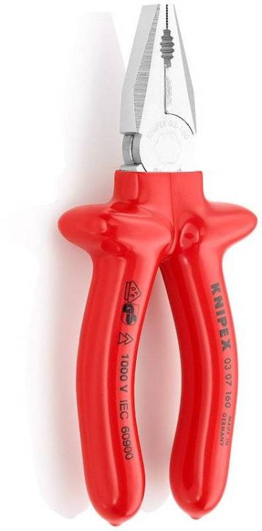 Плоскогубцы KNIPEX комб. особ. мощн. VDE, рез: провол. твёрд. d 3 мм, роял. струна d 2.5 мм, кабель d 14 мм, L-225 мм, хром, 1К ручки