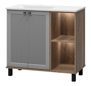 Тумба с раковиной Brevita Люмус УТ000025489 левая, Дуб Галифакс олово, 90 см