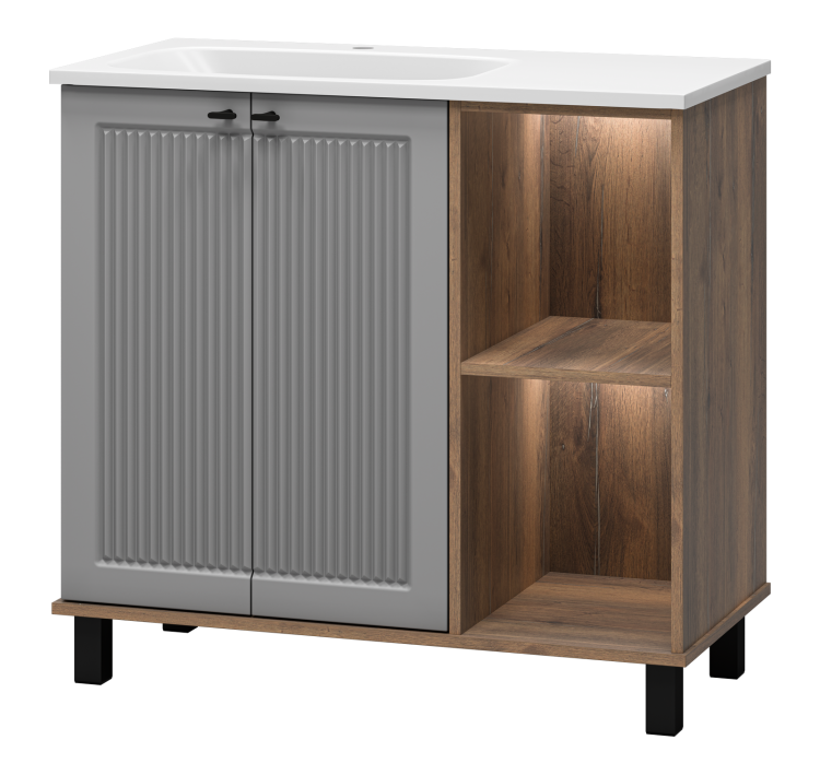 Тумба с раковиной Brevita Люмус УТ000025489 левая, Дуб Галифакс олово, 90 см