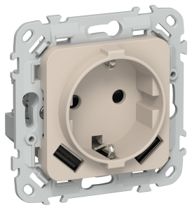 Розетка 1-местная с заземлением, шторками и USB Type A+A IEK Flite FI-R14-16-1-U21-D31-K88 льняной