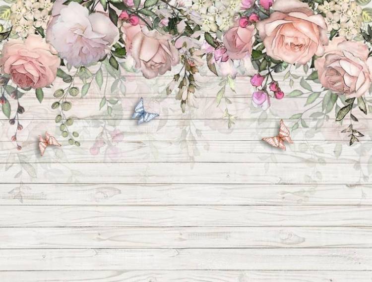 3D Фотообои Artegrafico «Нежные цветы с порхающими бабочками» BT-015 канвас