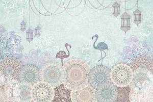 3D Фотообои Artegrafico «Фламинго с восточными мотивами в голубых тонах» VS-006-3 акварель