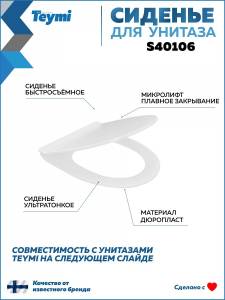Сиденье для унитаза Teymi S40106 быстросъемное, с микролифтом
