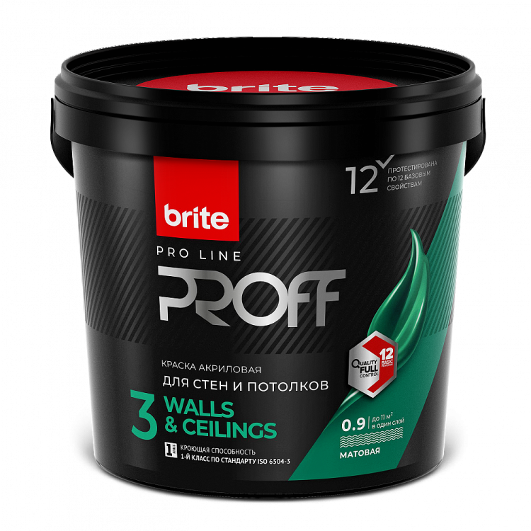 Краска для стен и потолков Brite Pro Line Proff Walls&Ceilings 3 матовая база А белая 0.9 л