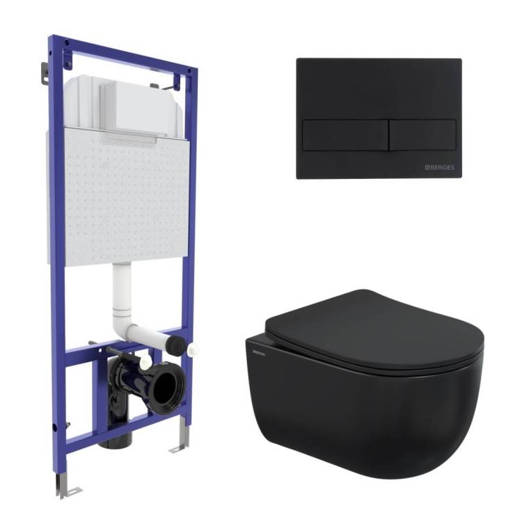 Комплект Berges Novum 43324 кнопка SoftTouch черный, сиденье микролифт