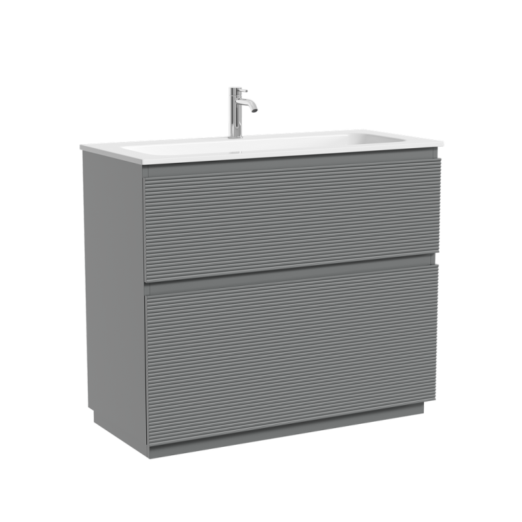 Тумба с раковиной Sancos Folk Floor напольная, 100x45x87, c двумя ящиками оснащенными доводчиками, Ergraut soft