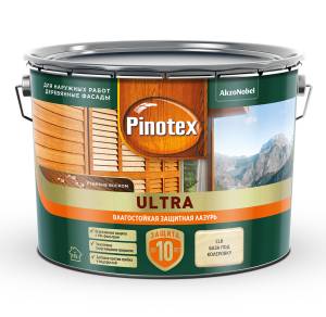 Пропитка декоративная для защиты древесины Pinotex Ultra AWB полуглянцевая база CLR 9 л