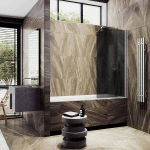 Шторка на ванну MaybahGlass MGV-643-5 профиль хром матовый, стекло графит матовый, 90x140