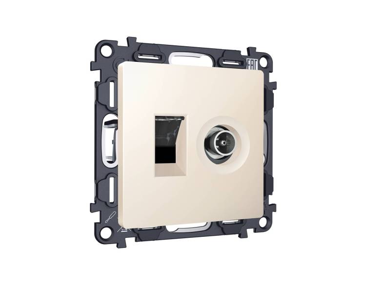 Комплект механизма компьютерной розетки+TV оконечной Ambrella Volt MA MA332510 бежевый матовый