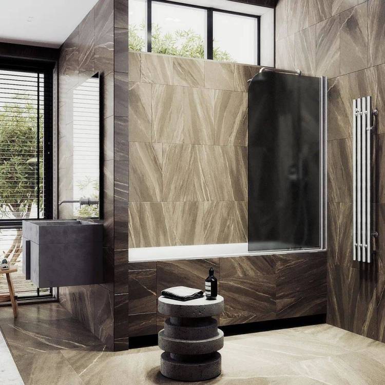 Шторка на ванну MaybahGlass MGV-643-5 профиль хром матовый, стекло графит матовый, 90x140