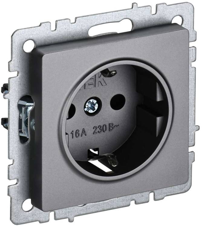 Розетка 1-местная с заземлением IEK Brite BR-R11-16-K46 сталь