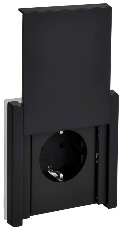 Розетка 1-местная с заземлением, шторками и крышкой IEK Forte&Piano FP-R16-16-44-M-K02 черный