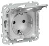 Розетка 1-местная с заземлением, шторками и крышкой IEK Flite FI-R16-16-44-K47 алюминий