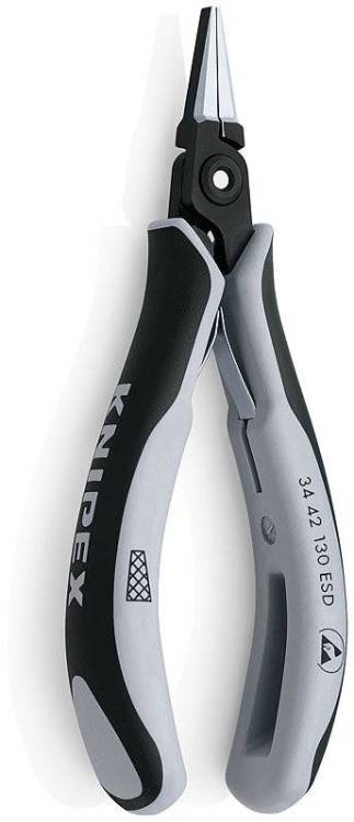 Плоскогубцы KNIPEX захватные прецизионные ESD для электроники, плоские широкие губки с лазерной крестовой насечкой, 130 мм, антистатические, 2К ручки