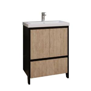 Тумба с раковиной Velvex Klaufs 60.2D.1Y черная, шатанэ, напольная