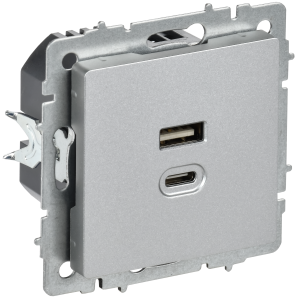 Розетка USB type A+C IEK Brite BR-U22-045-K47 алюминий