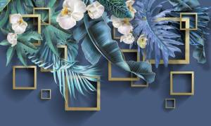 3D Фотообои Artegrafico «Дикие орхидеи с золотыми квадратами» JG-007 песок