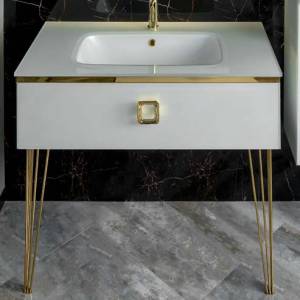Тумба с раковиной Armadi Art Lucido 100 жемчужная белая, раковина 852-100-W, ножки золото