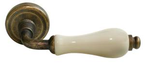 Дверная ручка Morelli CERAMICA CC-3 OBA/CHAMP античная бронза/шампань, раздельная на круглой розетке