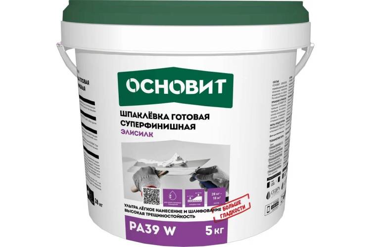 Шпаклевка Основит Элисилк PA39 W готовая суперфинишная 5 кг