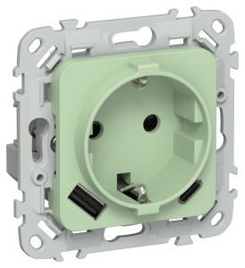 Розетка 1-местная с заземлением, шторками и USB Type A+С IEK Flite FI-R14-16-U22-020-K93 фисташковый