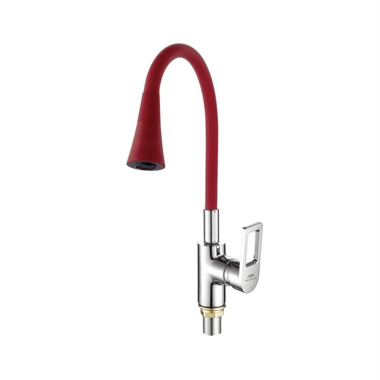Смеситель для кухни Fashun A4253+B16 с гибким изливом, хром, красный