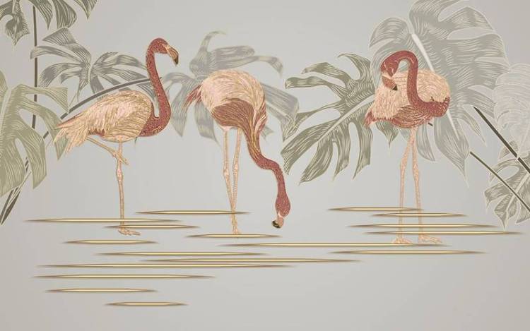 3D Фотообои Artegrafico «Аппликация с фламинго» SG-003 песок