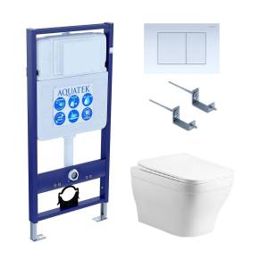 Унитаз с инсталляцией Aquatek Амадео cm-009 4в1 с белой глянцевой кнопкой