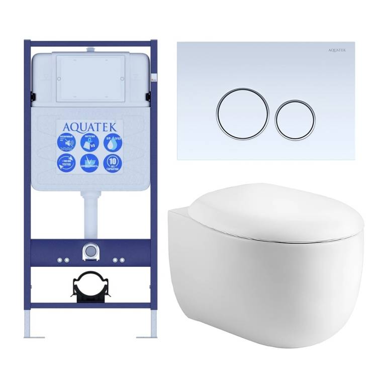 Унитаз с инсталляцией Aquatek Альтаир cm-015 4в1 с белой кнопкой