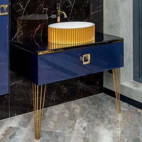 Тумба с раковиной Armadi Art Lucido 100 насыщенный синий, раковина 878-G