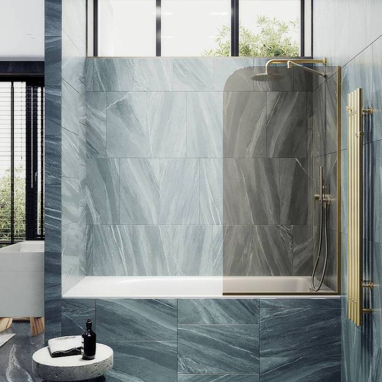 Шторка на ванну MaybahGlass MGV-71-3у стекло бронза, профиль золото, 1400x900