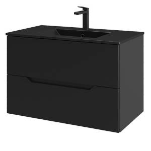 Тумба с раковиной Orange Line Li-80Tub+BLRA черный матовый, 80 см