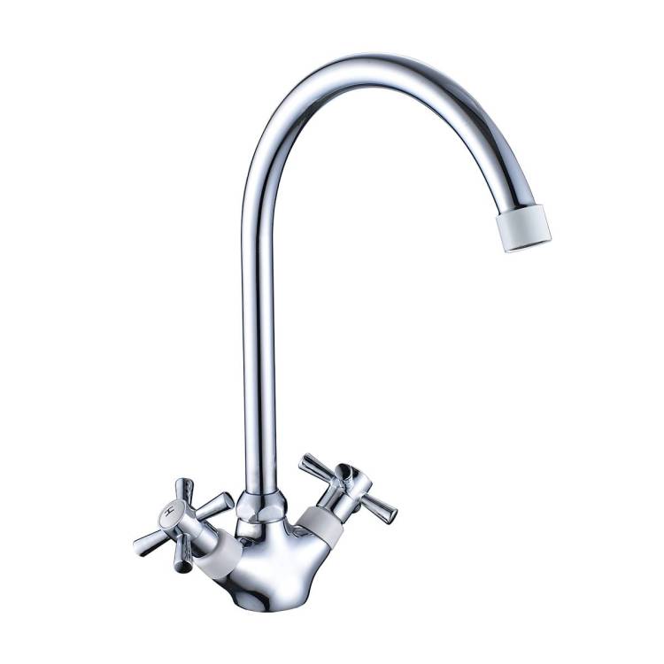 Смеситель для кухни Decoroom DR51 DR51028-White двуручный с высоким повортным изливом Хром/белый