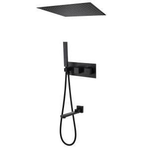 Душевая система Abber Daheim AF8254B черная матовая, встраиваемая, с термостатом, с изливом