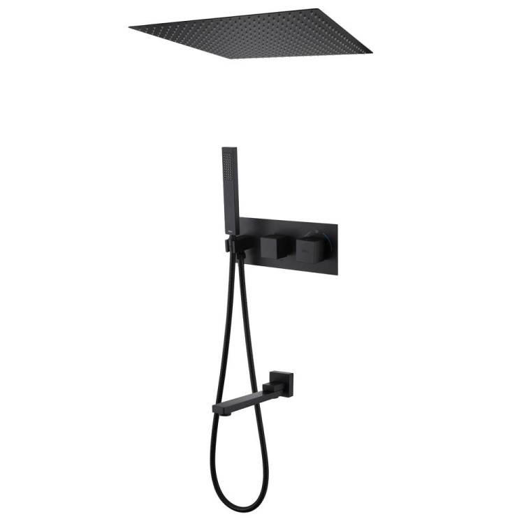 Душевая система Abber Daheim AF8254B черная матовая, встраиваемая, с термостатом, с изливом