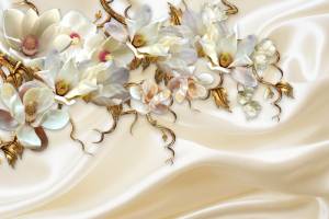 3D Фотообои Artegrafico «Драгоценные магнолии на шелковом фоне» RH042 канвас