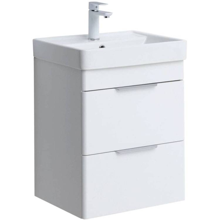 Тумба с раковиной Aquanet Ирис new 00310143 50 белый глянец, 2 ящика