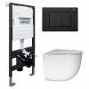 Унитаз с инсталляцией Abber Bequem AC1132TC-AC0105-AC0120MB безободковый, сиденье микролифт, кнопка черная матовая