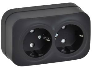 Розетка 2-местная с заземлением и шторками IEK Glory ERH24-K02M-16 черный матовый