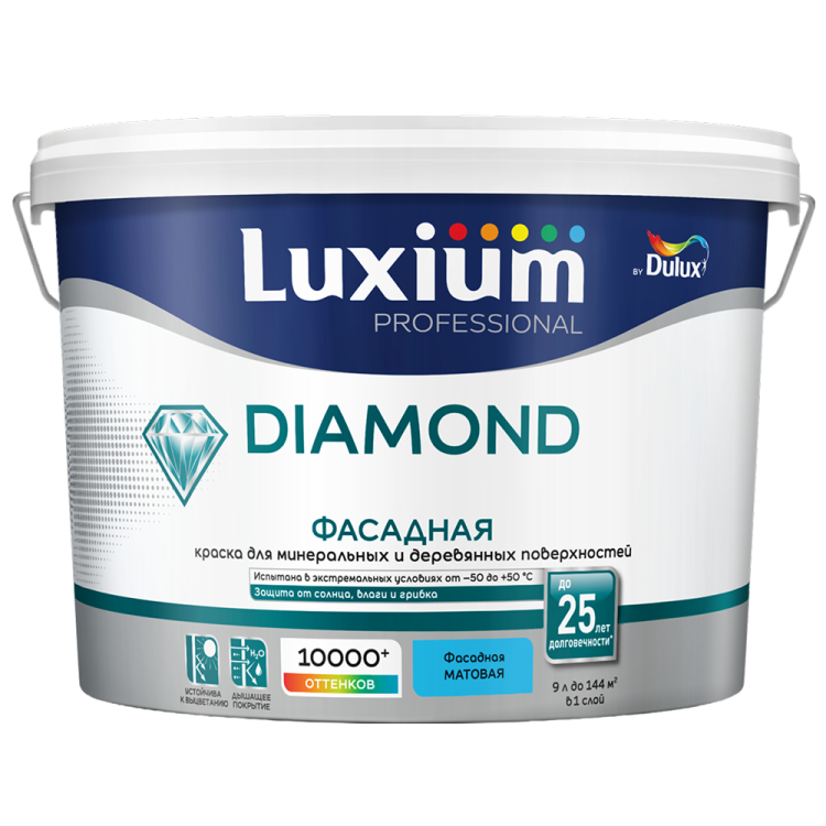 Краска Luxium Diamond Фасадная матовая база BC 9 л