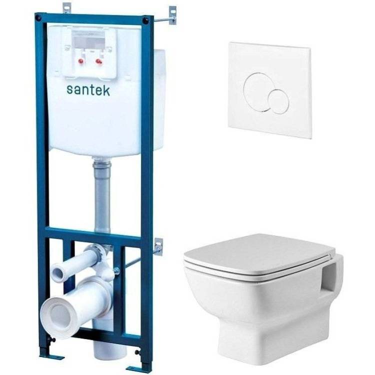 Унитаз с инсталляцией Santek Нео 1.WH50.1.758 безободковый, с крышкой-сиденьем микролифт, с белой кнопкой