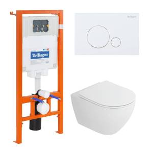 Комплект Унитаз подвесной Cezares Stylus-Tor CZR-6601-TH-TOR + Инсталляция BelBagno с белой кнопкой