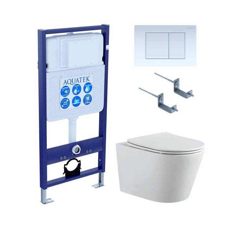 Унитаз с инсталляцией Aquatek Вега-009 4в1 с белой глянцевой кнопкой