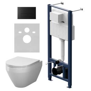Унитаз с инсталляцией Am.Pm Spirit V2.0 IS47038.701900 безободковый, сиденье микролифт, кнопка черная матовая