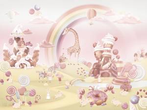 Бесшовные Eco обои Ortograf Little friends 34396 Карамельная страна 3 Ворс+ ОЕ+