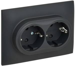 Розетка 2-местная с заземлением и шторками IEK Skandy SK-R24-16-K53-F графит