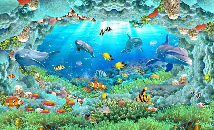 3D Фотообои Artegrafico «Разноцветные морские обитатели» PM-007 акварель